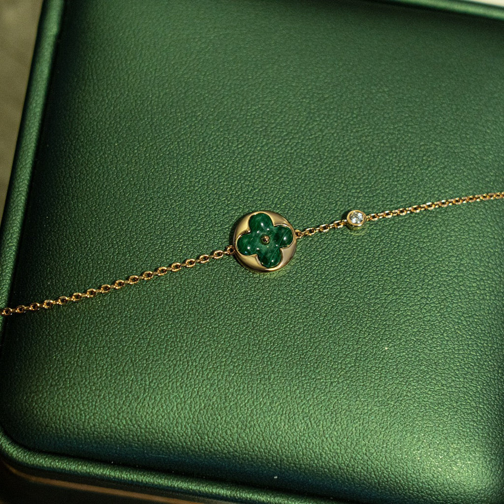 [Clover Jewelry]SUN MALACHITE 1 DIAMOND PINK GOLD BRACELET