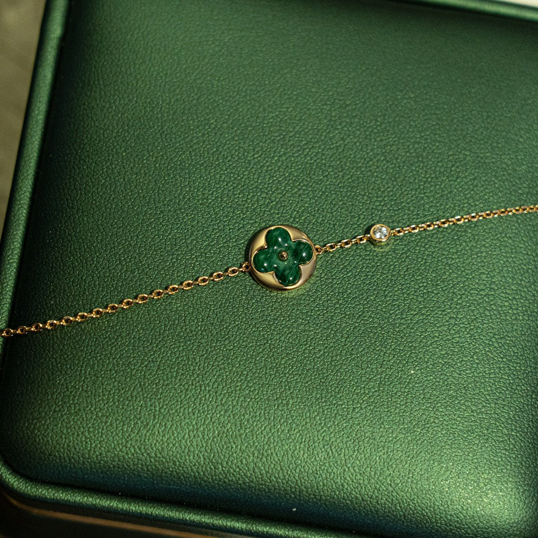 [Clover Jewelry]SUN MALACHITE 1 DIAMOND PINK GOLD BRACELET