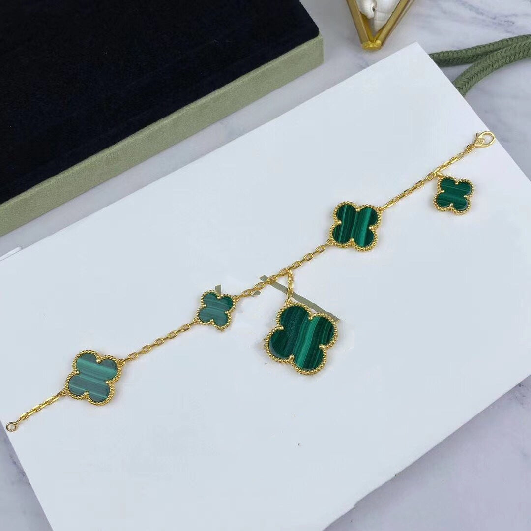 [Clover Jewelry]MAGIC CLOVER MALACHITE GOLD BRACELET 5 MOTIFS