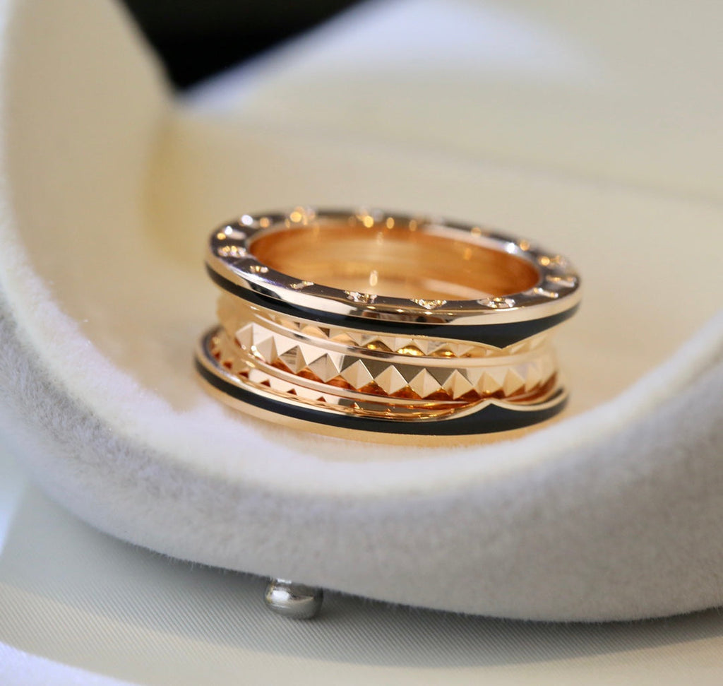 [Clover Jewelry]ZERO 1 PINK GOLD BLACK CERAMIC RING