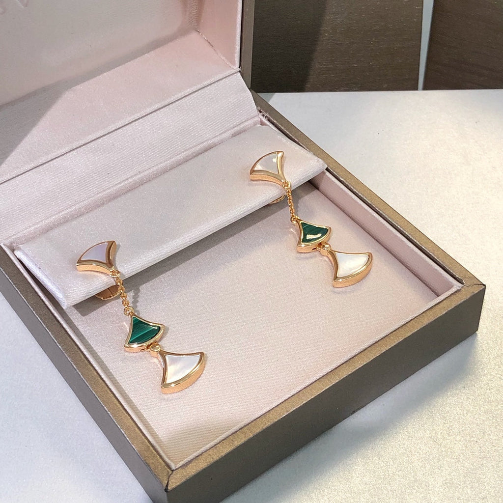 [Clover Jewelry]DREAM EARRINGS 3 MOTIFS MALACHITE MOP PINK GOLD