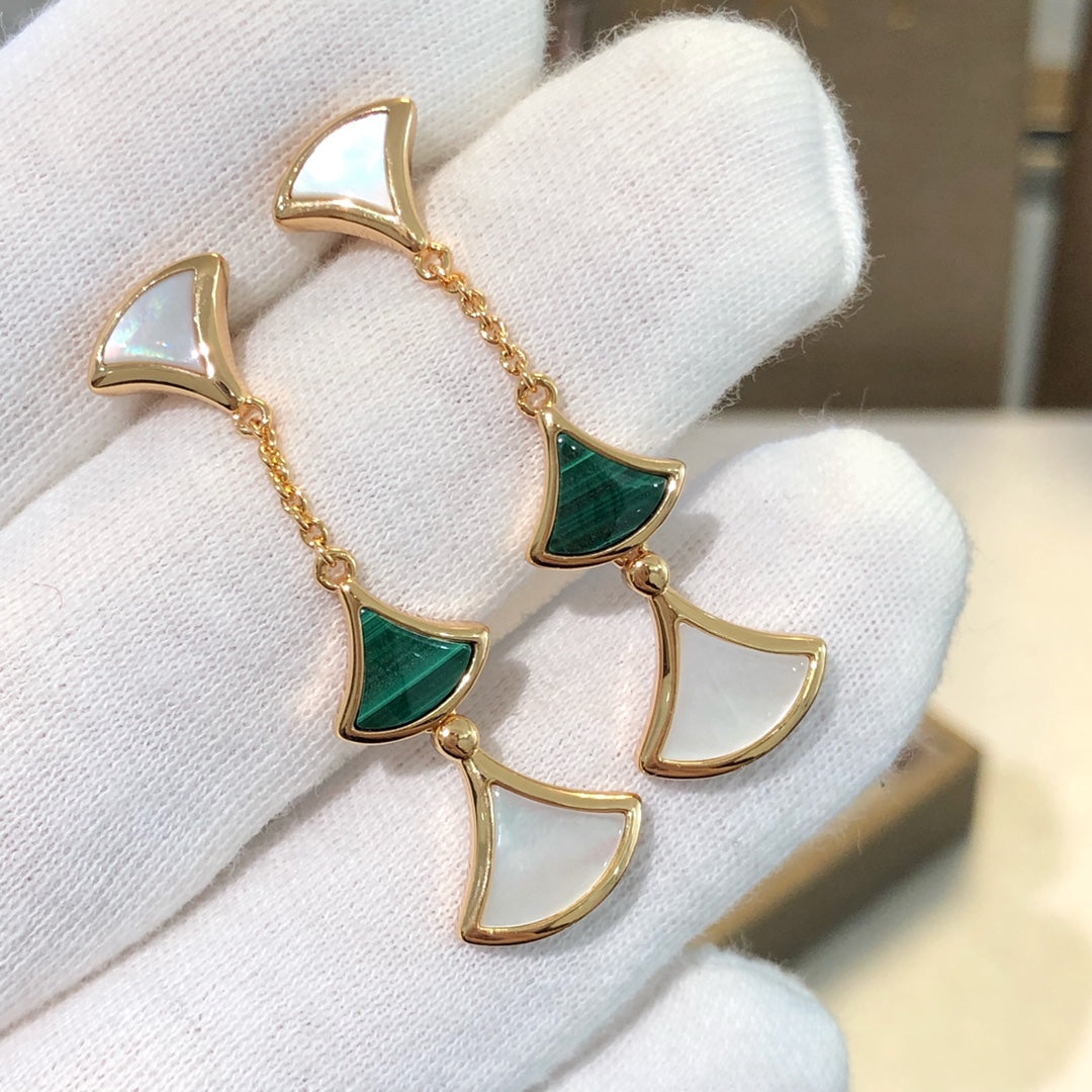 [Clover Jewelry]DREAM EARRINGS 3 MOTIFS MALACHITE MOP PINK GOLD