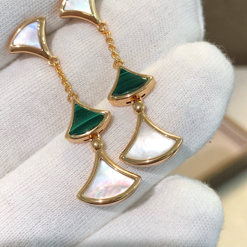 [Clover Jewelry]DREAM EARRINGS 3 MOTIFS MALACHITE MOP PINK GOLD