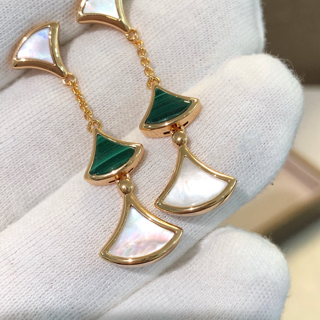 [Clover Jewelry]DREAM EARRINGS 3 MOTIFS MALACHITE MOP PINK GOLD