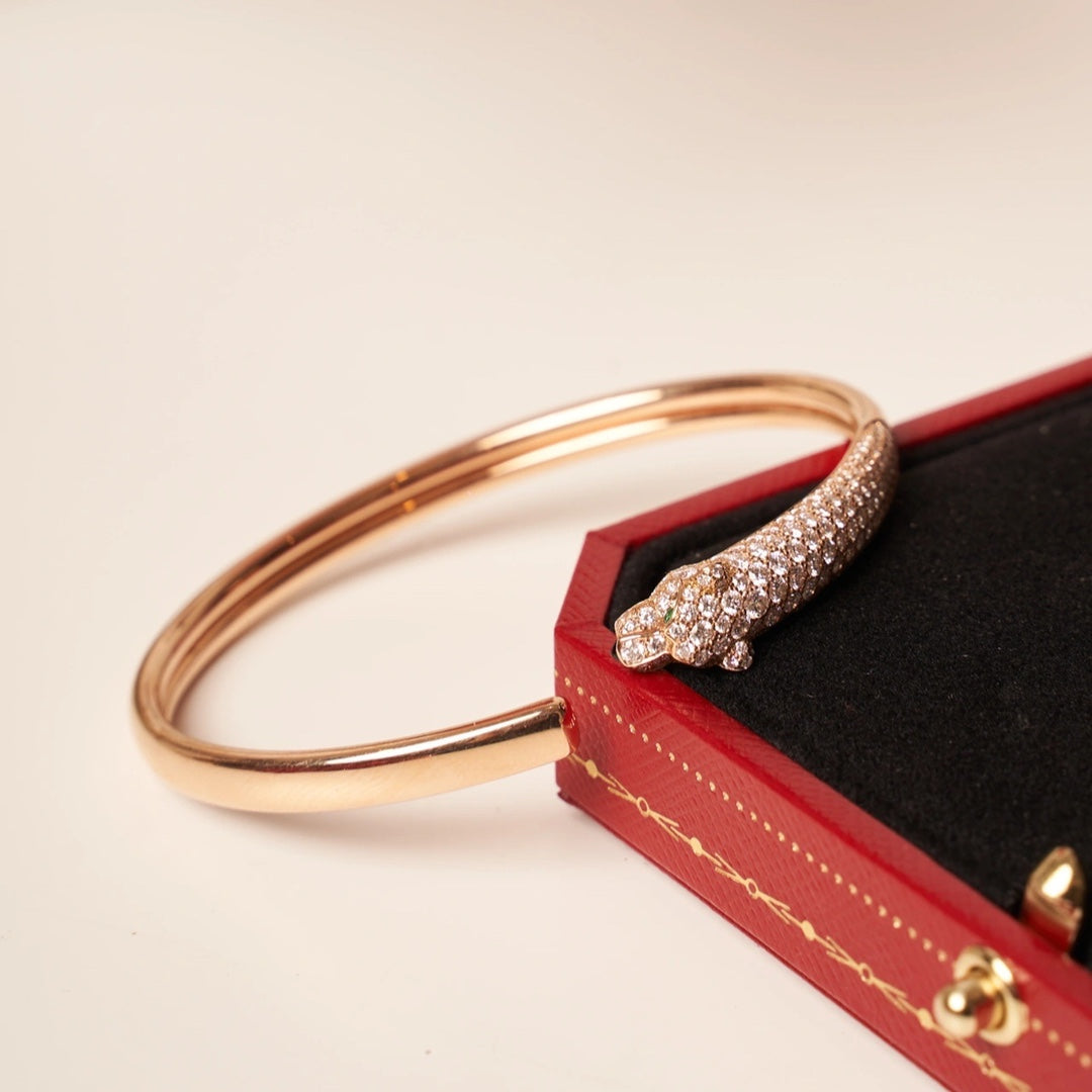[Clover Jewelry]PANTHERE ROSE GOLD DIAMOND OPEN BRACELET
