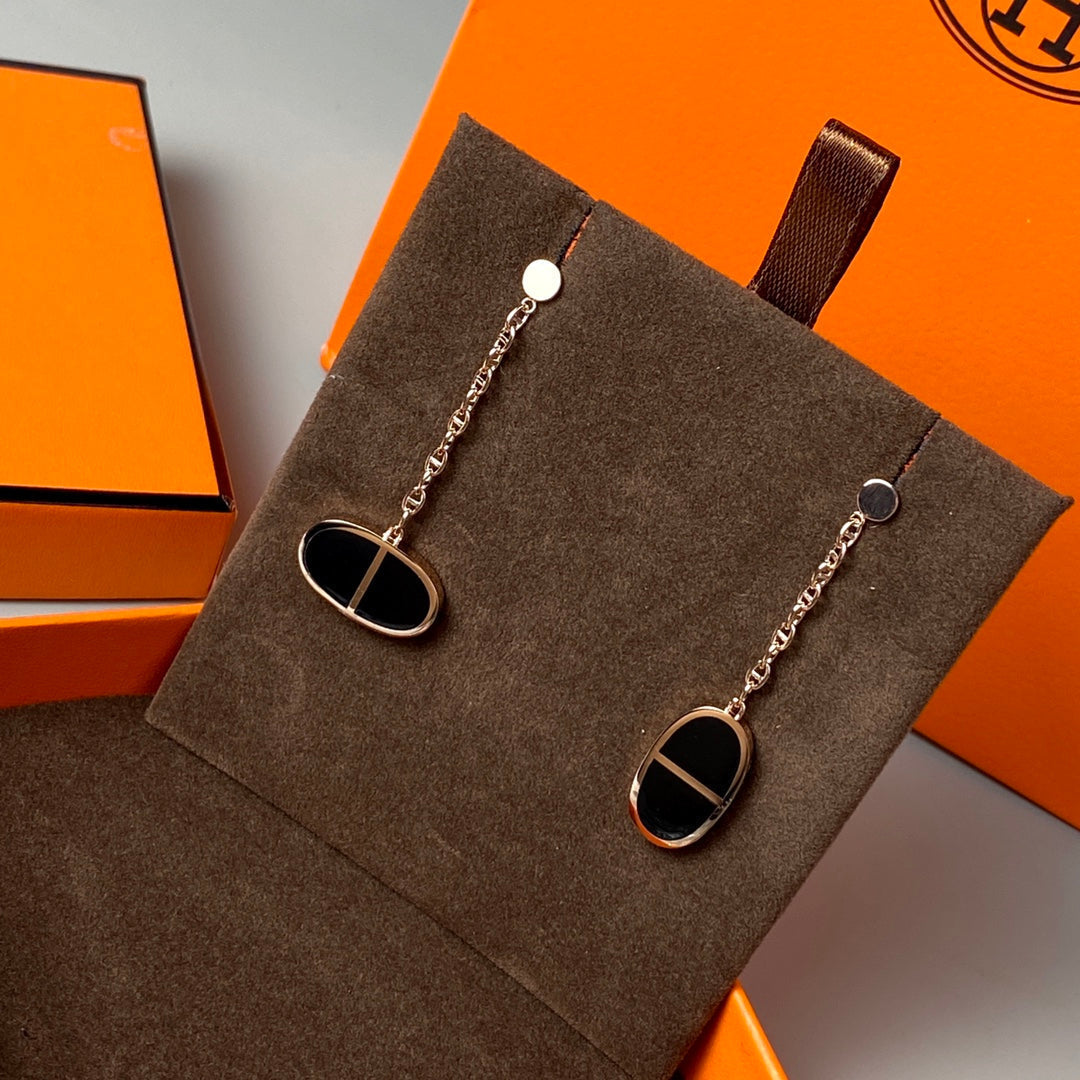 [Clover Jewelry]CHAINE VERSO BLACK CERAMIC EARRINGS