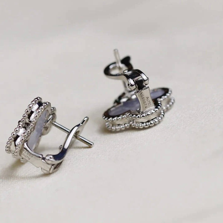 [Clover Jewelry]CLOVER MEDIUM 1 MOTIFS  WHITE MOP EARRINGS SILVER