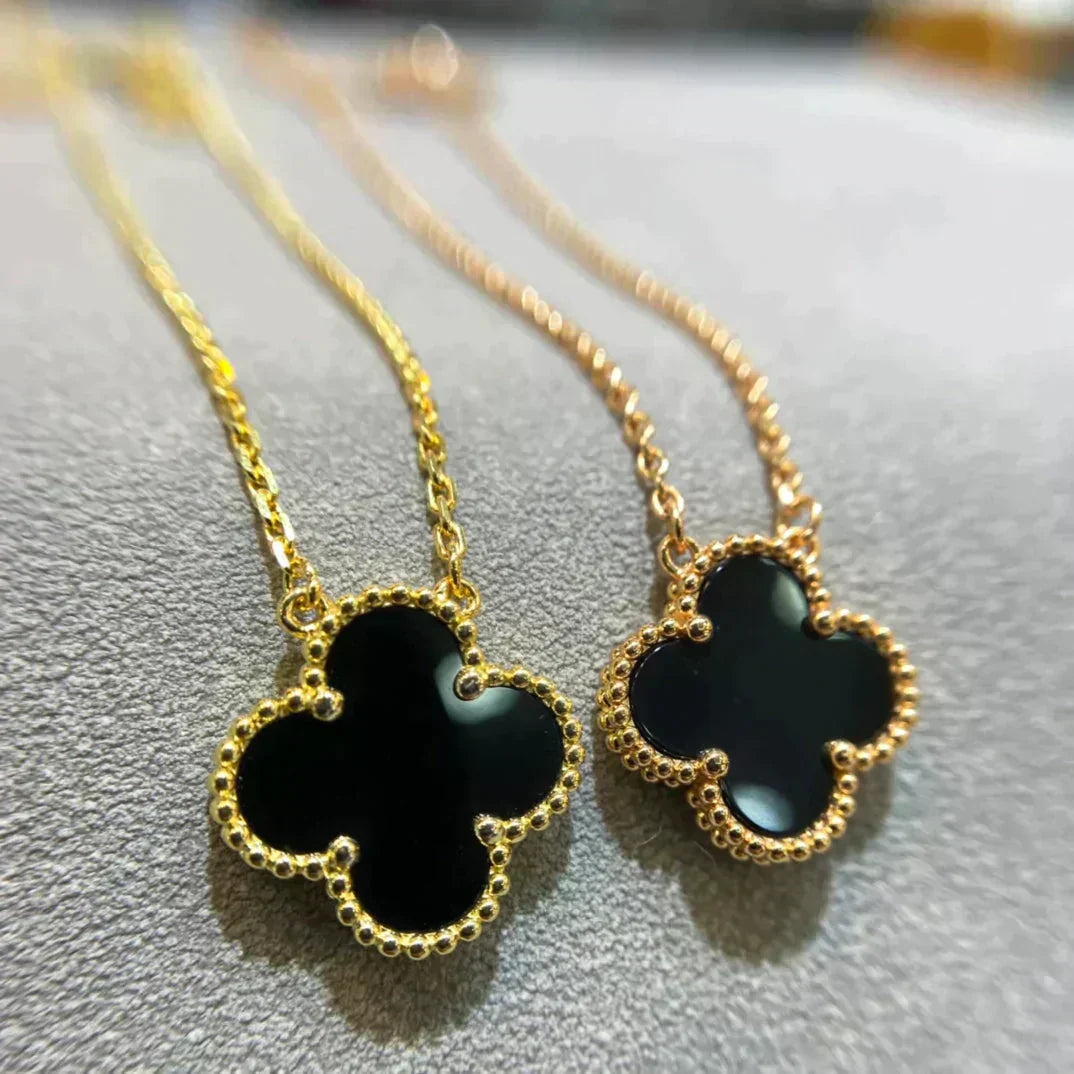 [Clover Jewelry]CLOVER 15MM BLACK ONYX SINGLE FLOWER NECKLACE