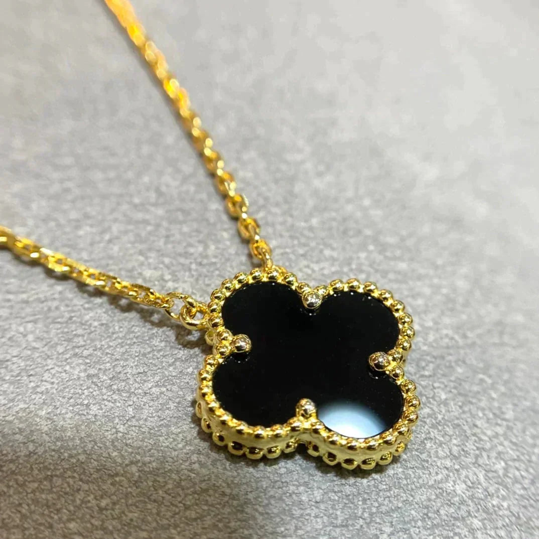 [Clover Jewelry]CLOVER 15MM BLACK ONYX SINGLE FLOWER NECKLACE