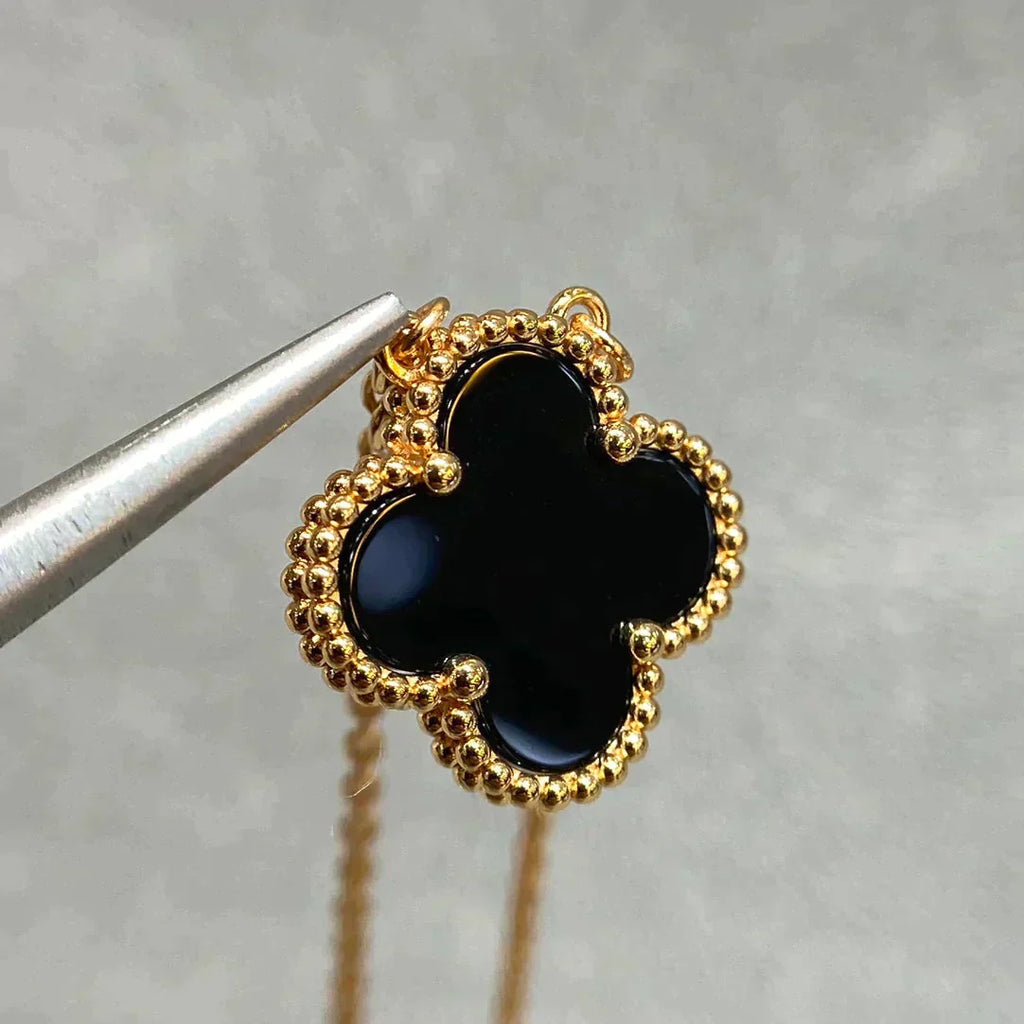 [Clover Jewelry]CLOVER 15MM BLACK ONYX SINGLE FLOWER NECKLACE