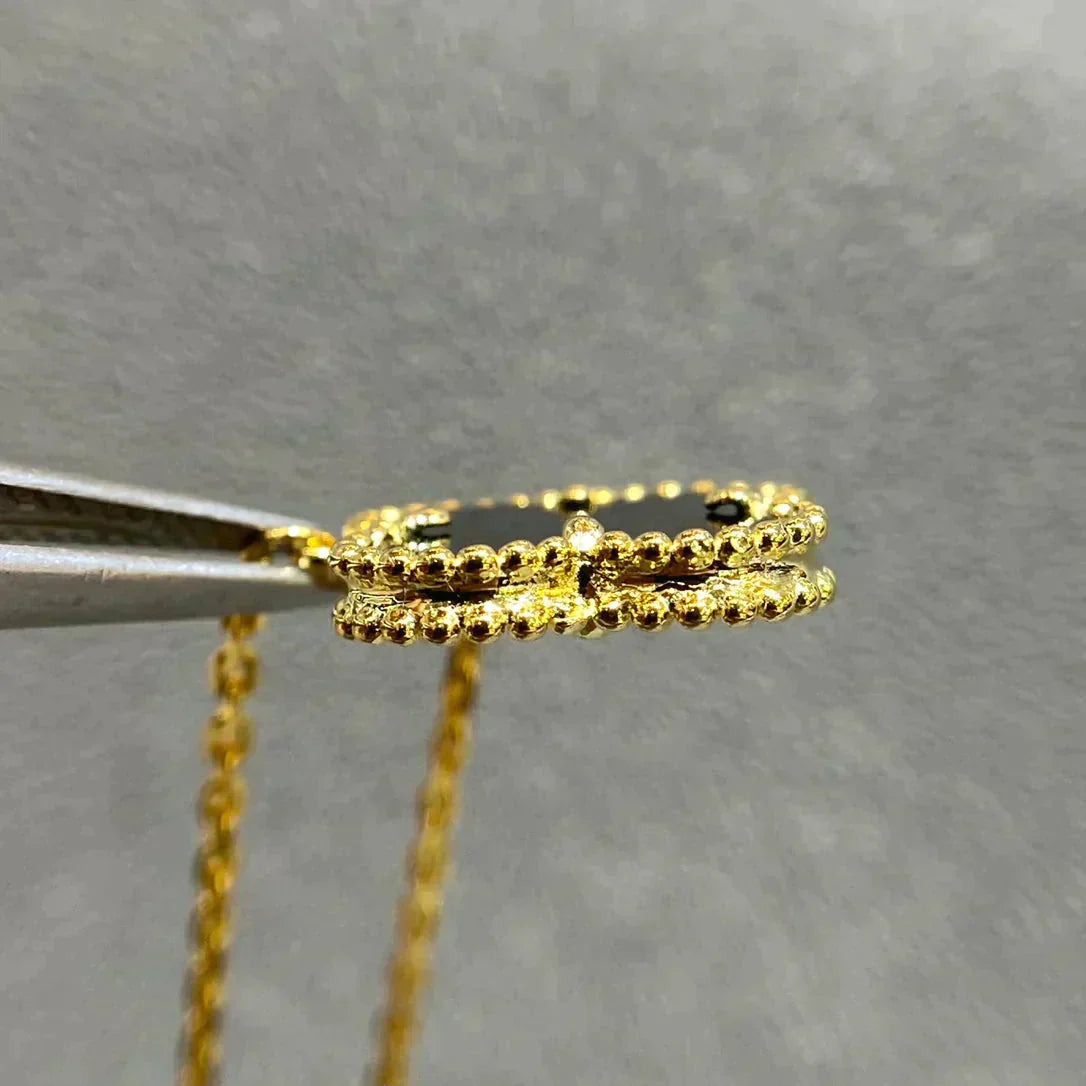 [Clover Jewelry]CLOVER 15MM BLACK ONYX SINGLE FLOWER NECKLACE
