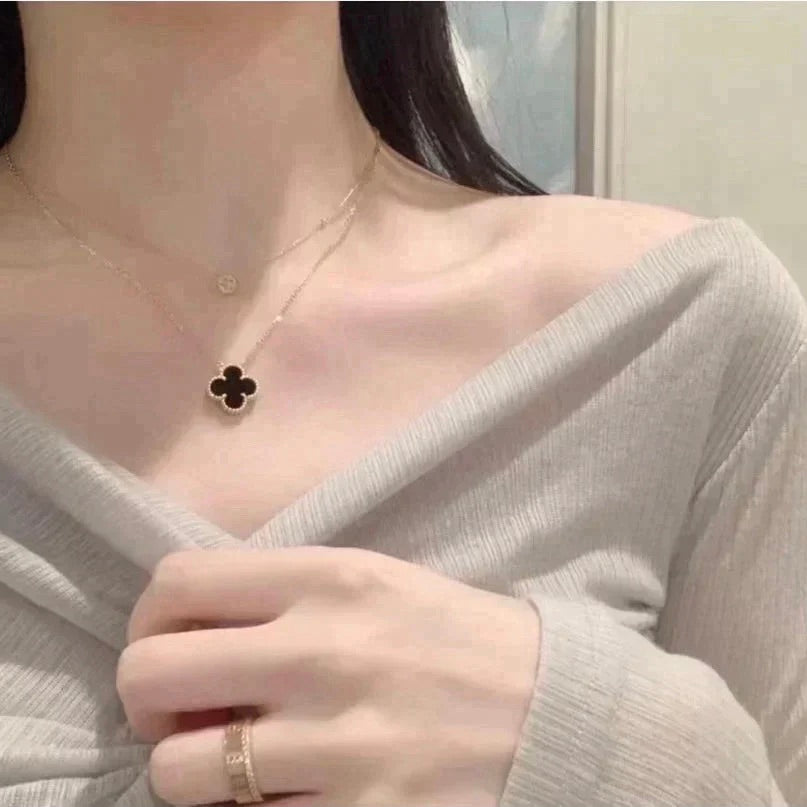 [Clover Jewelry]CLOVER 15MM BLACK ONYX SINGLE FLOWER NECKLACE