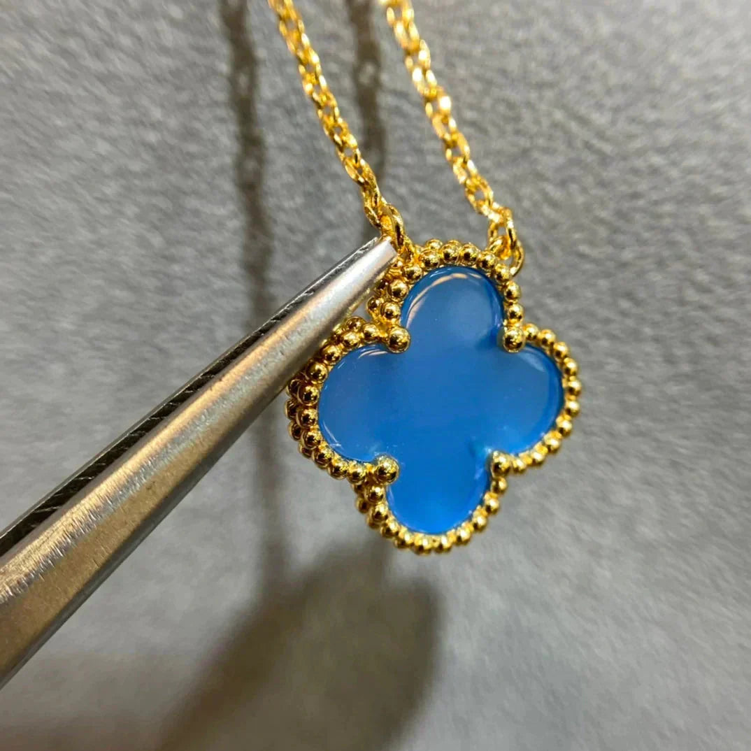 [Clover Jewelry]CLOVER 15MM BLUE AGATE NECKLACE