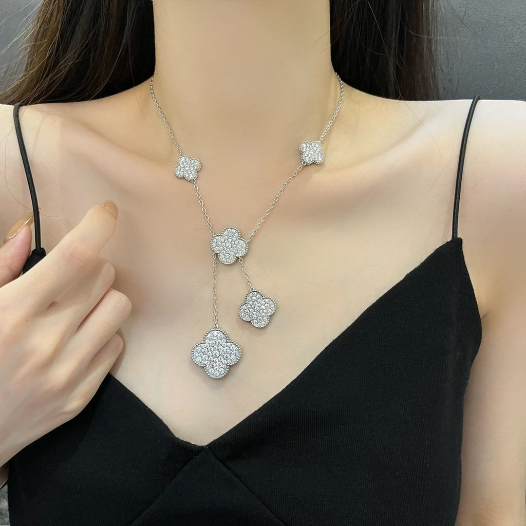[Clover Jewelry]CLOVER 5 MOTIFS SILVER DIAMONDS NECKLACE