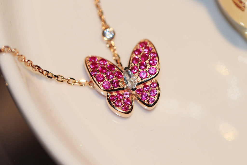[Clover Jewelry]BUTTERFLY RED DIAMOND ROSE GOLD NECKLACE