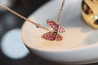 [Clover Jewelry]BUTTERFLY RED DIAMOND ROSE GOLD NECKLACE