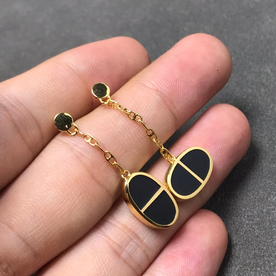 [Clover Jewelry]CHAINE VERSO BLACK CERAMIC SILVER EARRINGS