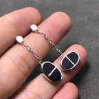 [Clover Jewelry]CHAINE VERSO BLACK CERAMIC SILVER EARRINGS
