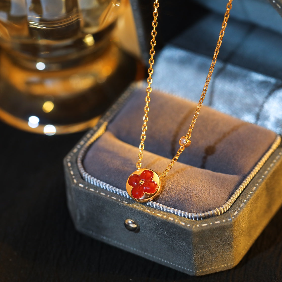 [Clover Jewelry]SUN PEDANT PINK GOLD 1 DIAMOND NECKLACE