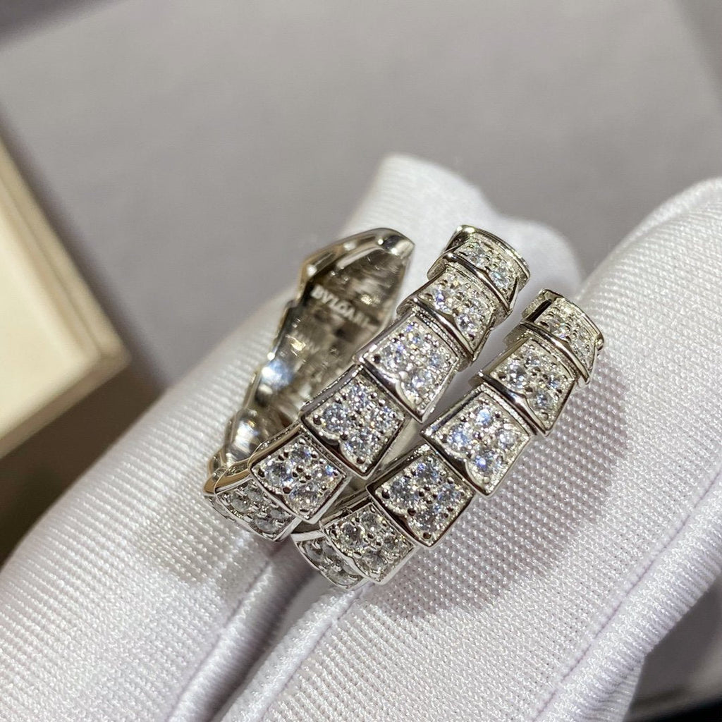 [Clover Jewelry]SERPENTI DOUBLE RING SILVER DIAMOND PAVED