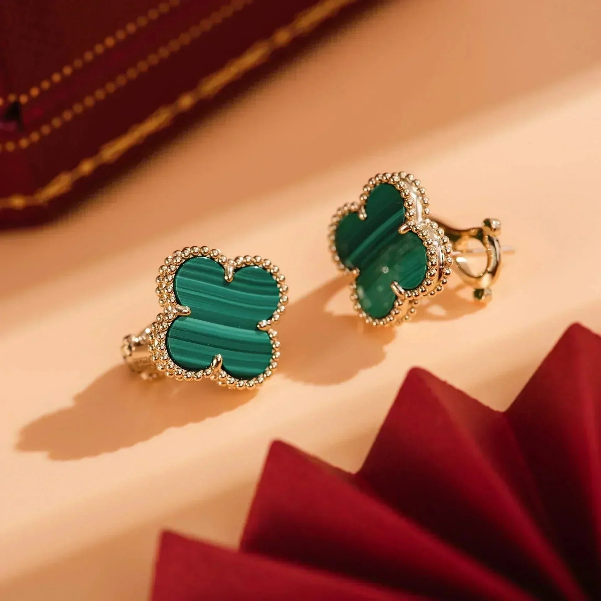 [Clover Jewelry]CLOVER MEDIUM 1 MOTIFS MALACHITE  EARRINGS
