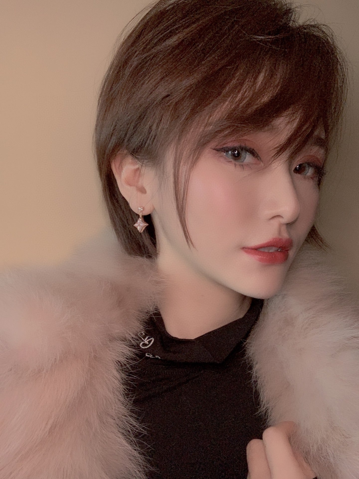 [Clover Jewelry]DOUBLE STAR PINK GOLD MOP DROP EARRINGS