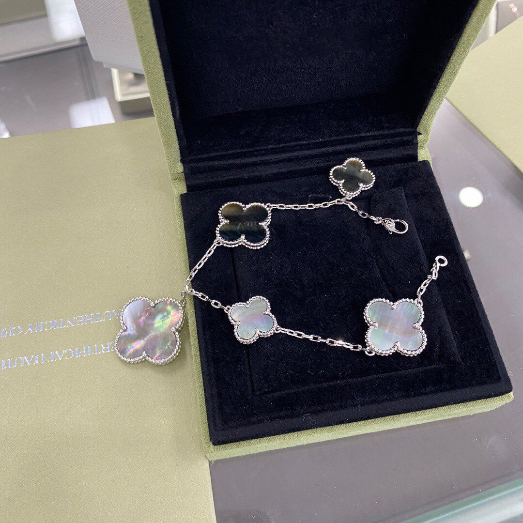 [Clover Jewelry]CLOVER 5 MOTIFS SIVLER DARK MOP BRACELET