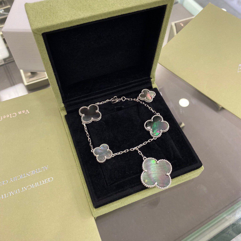 [Clover Jewelry]CLOVER 5 MOTIFS SIVLER DARK MOP BRACELET
