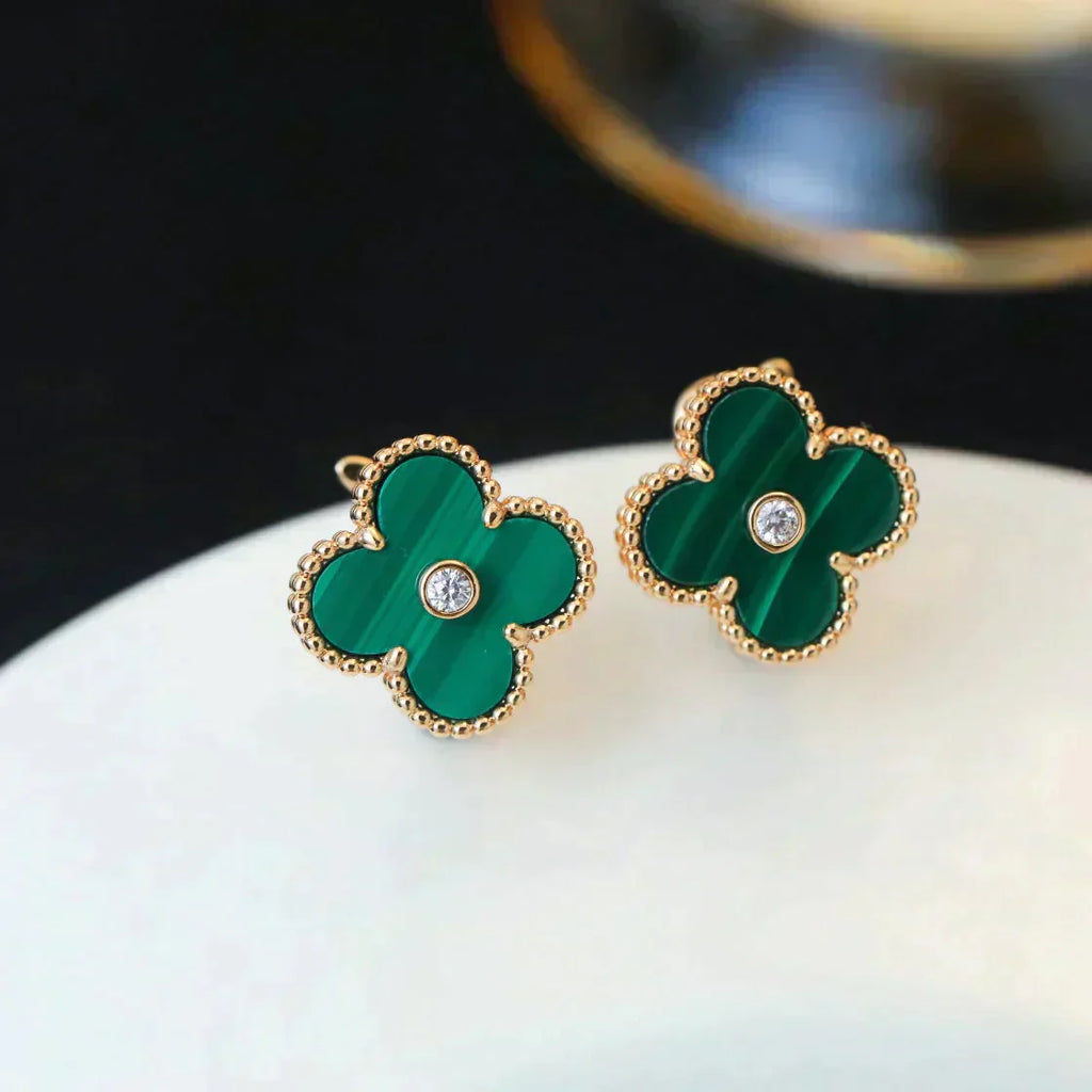 [Clover Jewelry]CLOVER MEDIUM 1 MOTIFS MALACHITE DIAMOND EARRINGS