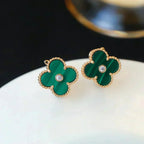 [Clover Jewelry]CLOVER MEDIUM 1 MOTIFS MALACHITE DIAMOND EARRINGS