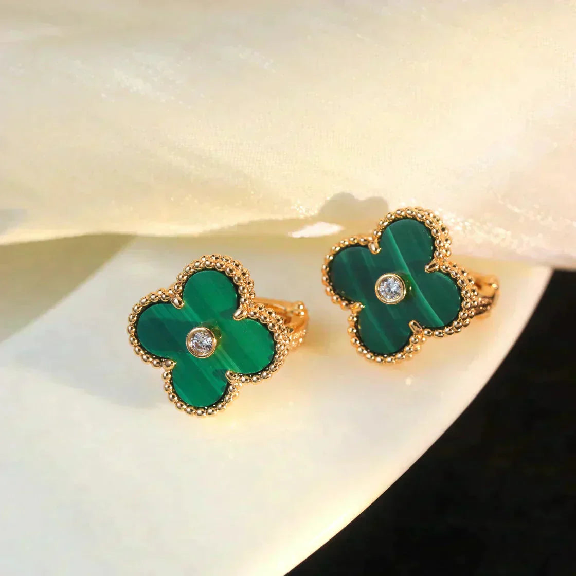 [Clover Jewelry]CLOVER MEDIUM 1 MOTIFS MALACHITE DIAMOND EARRINGS