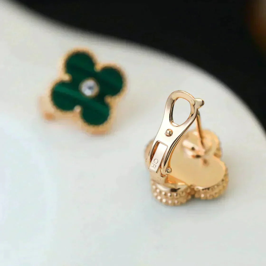 [Clover Jewelry]CLOVER MEDIUM 1 MOTIFS MALACHITE DIAMOND EARRINGS