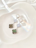 [Clover Jewelry]CLOVER 3 MOTIFS CHALCEDONY DARK MOP SILVER EARRINGS