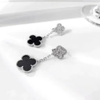 [Clover Jewelry]CLOVER 2 MOTIFS  DIAMOND ONYX EARRINGS SILVER