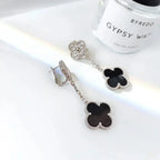 [Clover Jewelry]CLOVER 2 MOTIFS  DIAMOND ONYX EARRINGS SILVER