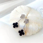 [Clover Jewelry]CLOVER 2 MOTIFS  DIAMOND ONYX EARRINGS SILVER