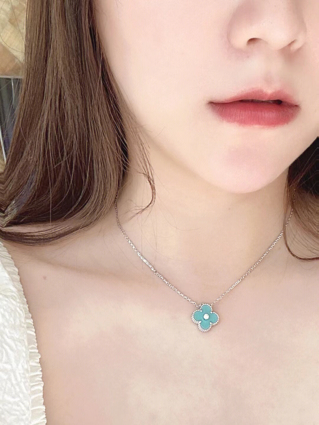 [Clover Jewelry]CLOVER 1 DIAMANT HELLBLAU SILBER HALSKETTE