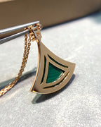 [Clover Jewelry]DREAM MALACHITE DIAMOND PAVED PINK GOLD NECKLACE