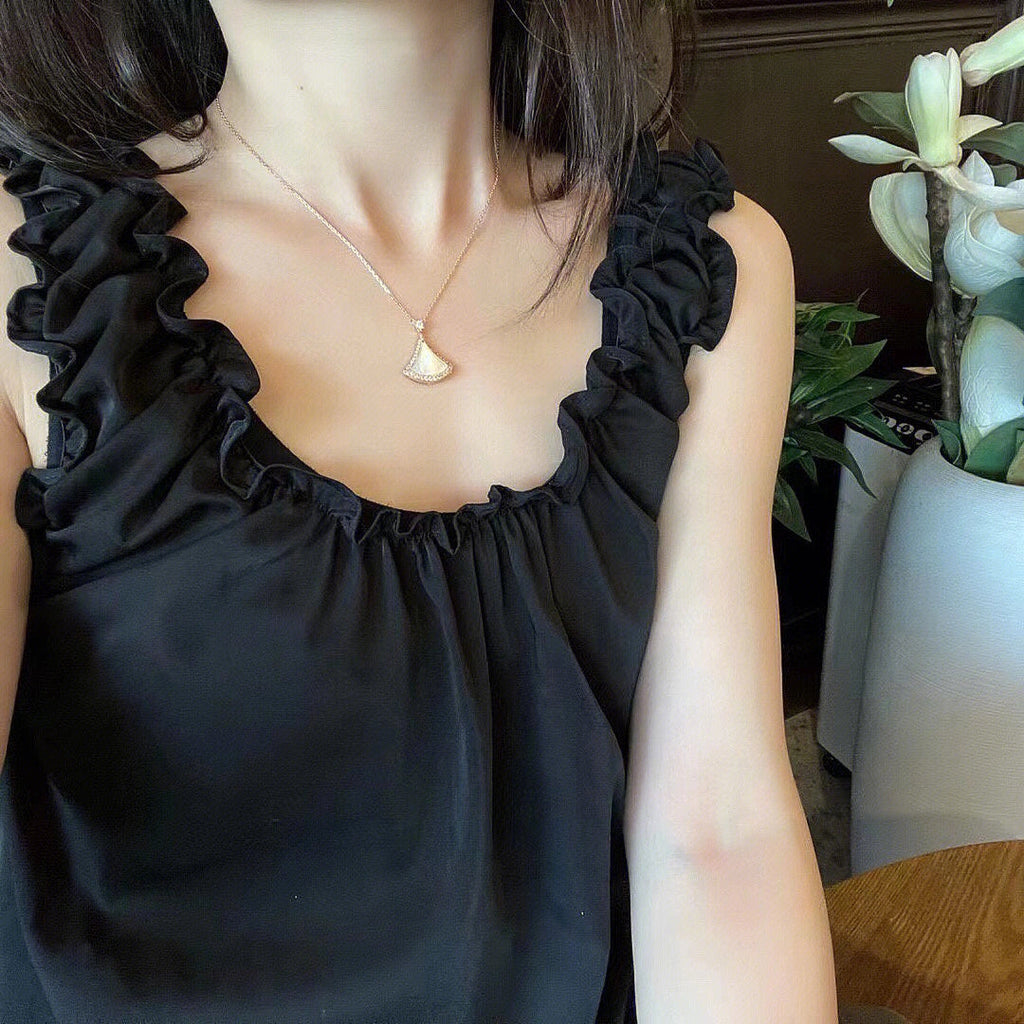 [Clover Jewelry]DREAM MOP DIAMOND PAVED PINK GOLD NECKLACE