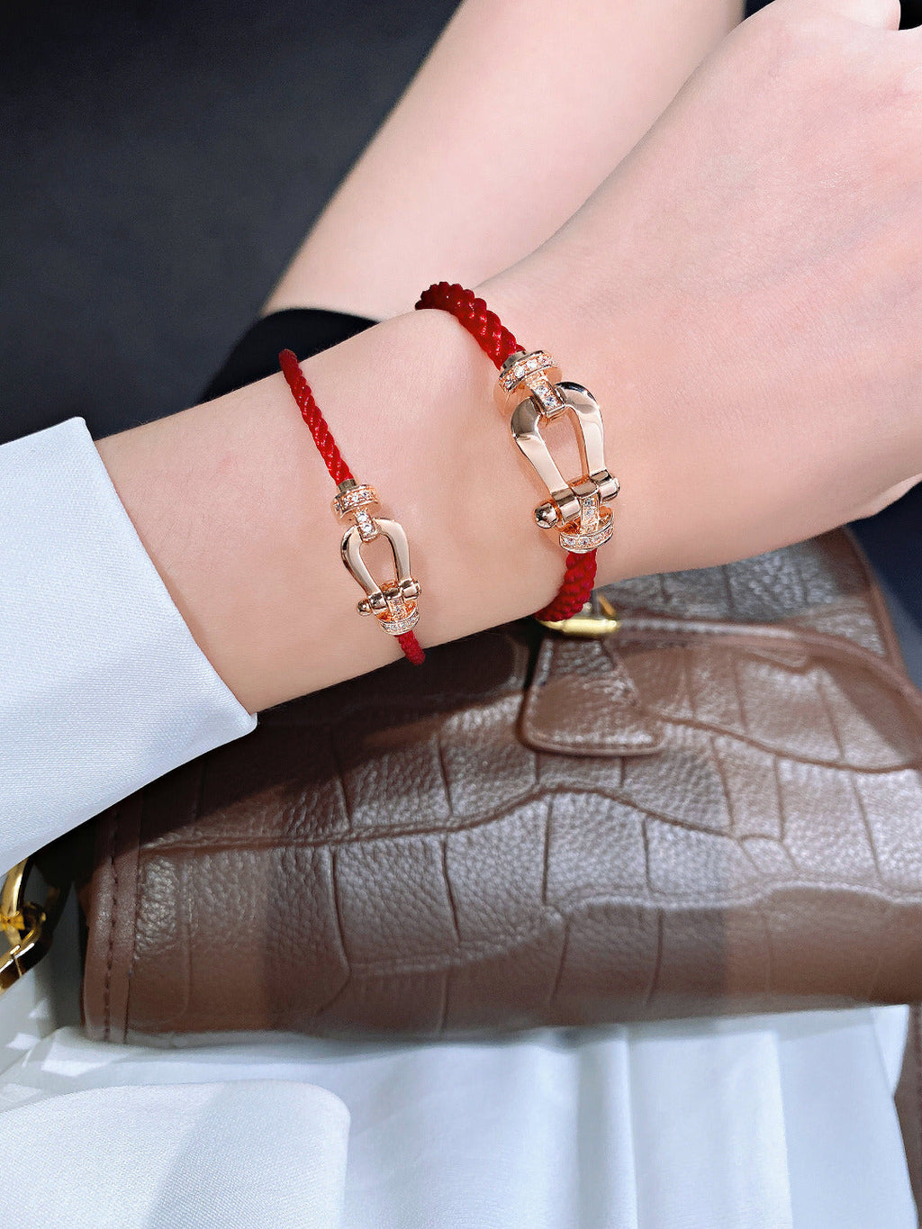 [Clover Jewelry]FORCE 10 HALF DIAMOND PINK GOLD RED CORDERI LARGE AND MEDIUM MODEL