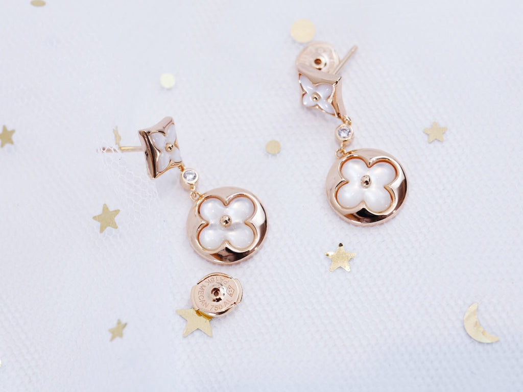 [Clover Jewelry]STAR AND SUN PINK GOLD MOP DROP EARRINGS