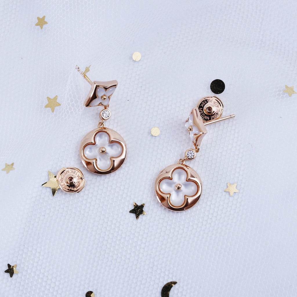 [Clover Jewelry]STAR AND SUN PINK GOLD MOP DROP EARRINGS