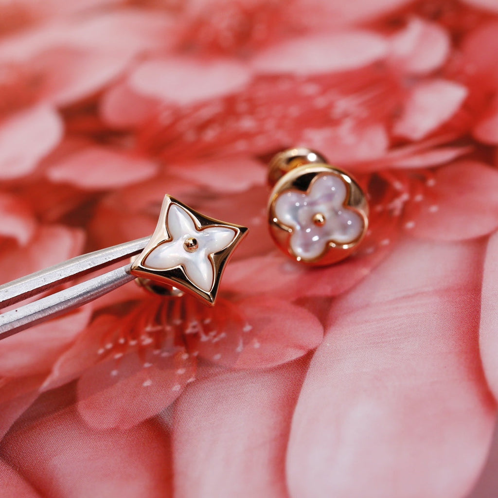 [Clover Jewelry]STAR AND SUN PINK GOLD MOP STUD EARRINGS