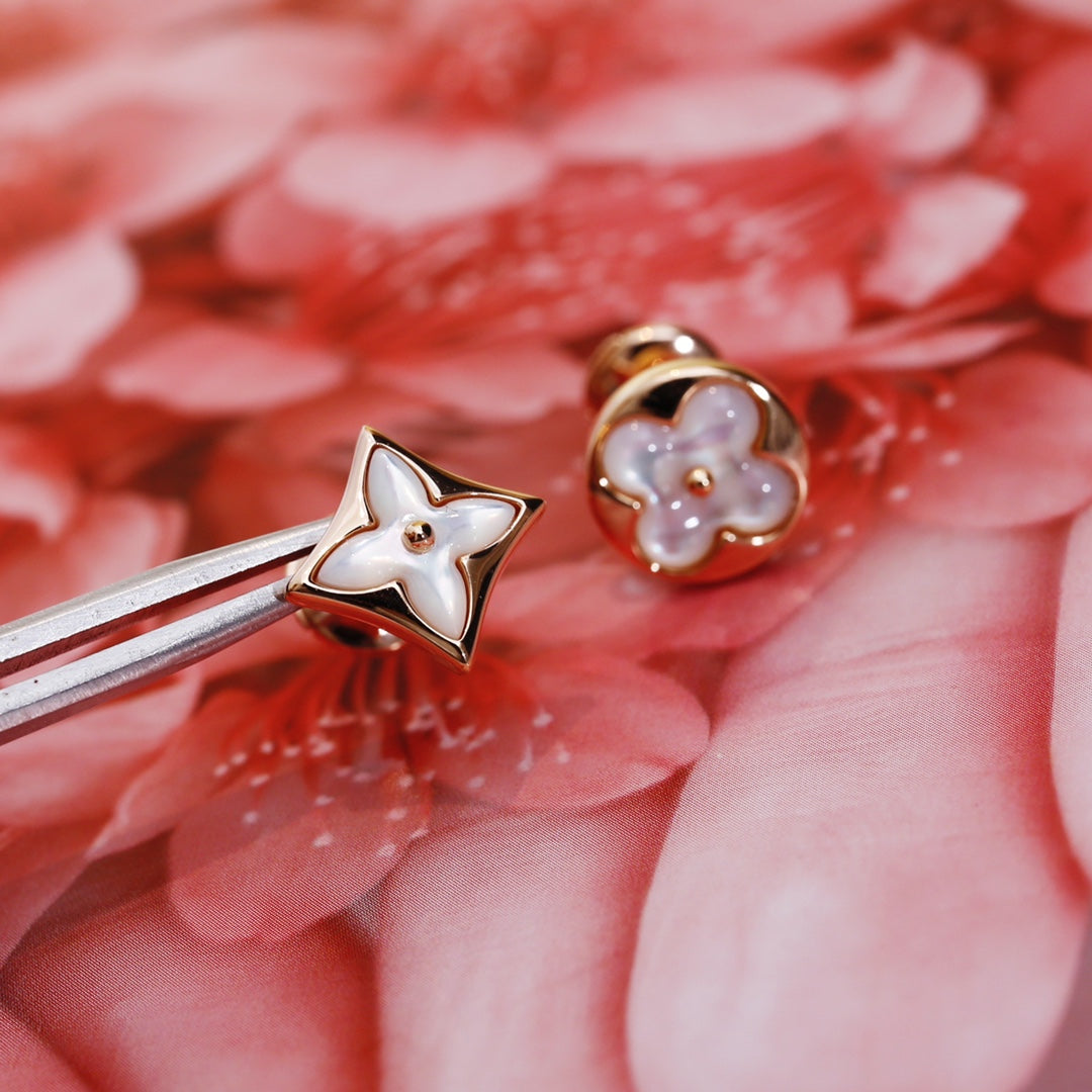 [Clover Jewelry]STAR AND SUN PINK GOLD MOP STUD EARRINGS