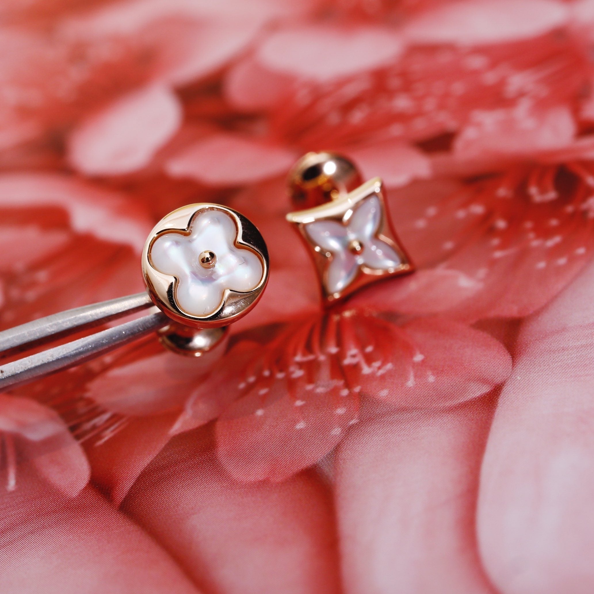 [Clover Jewelry]STAR AND SUN PINK GOLD MOP STUD EARRINGS