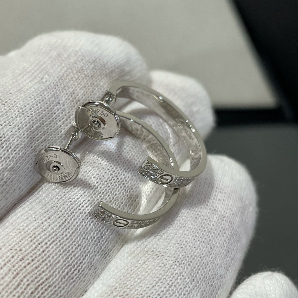 [Clover Jewelry]LOVE DIAMOND SILVER HOOP EARRINGS