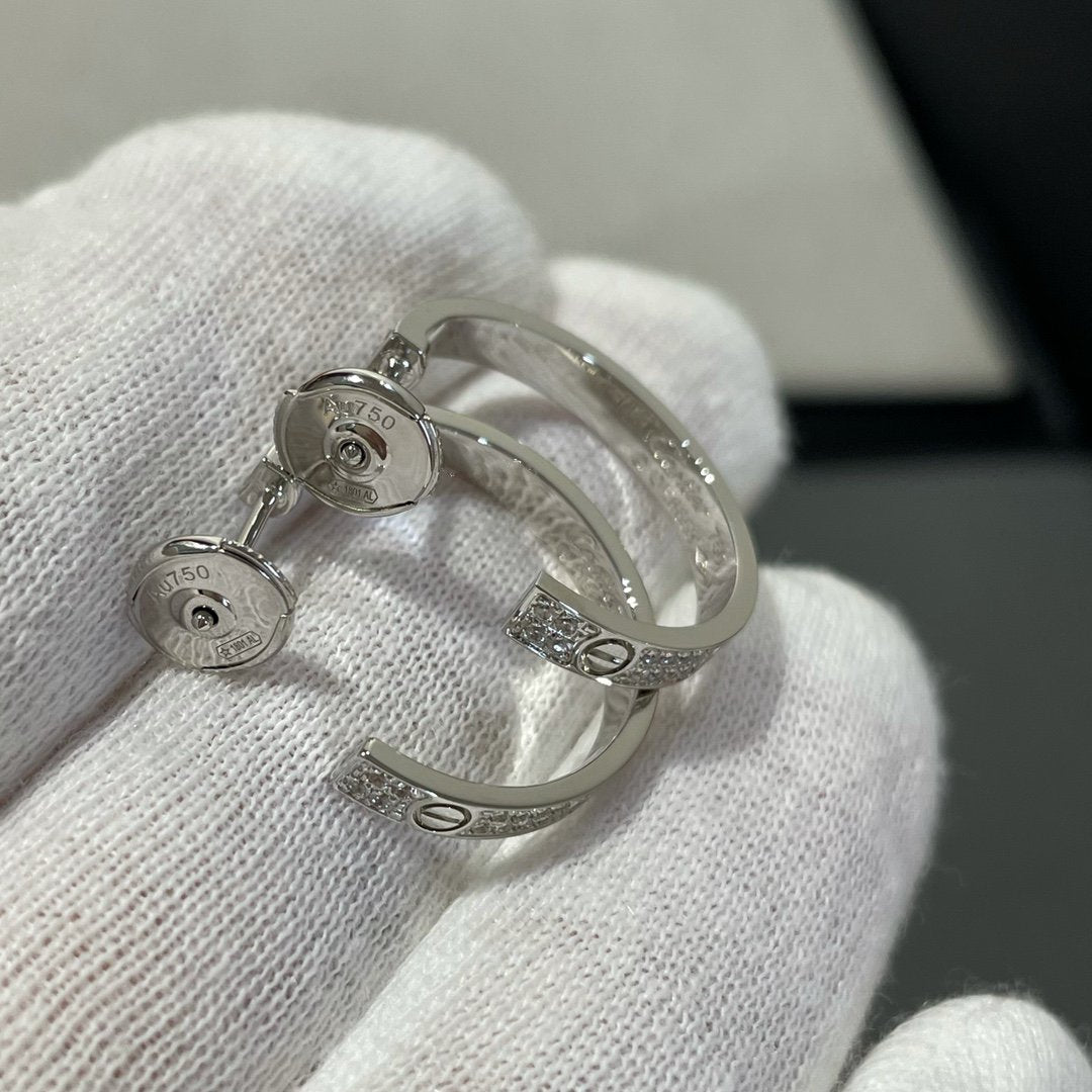 [Clover Jewelry]LOVE DIAMOND SILVER HOOP EARRINGS
