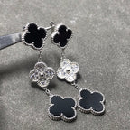 [Clover Jewelry]CLOVER 3 MOTIF DIAMOND ONYX SILVER EARRINGS