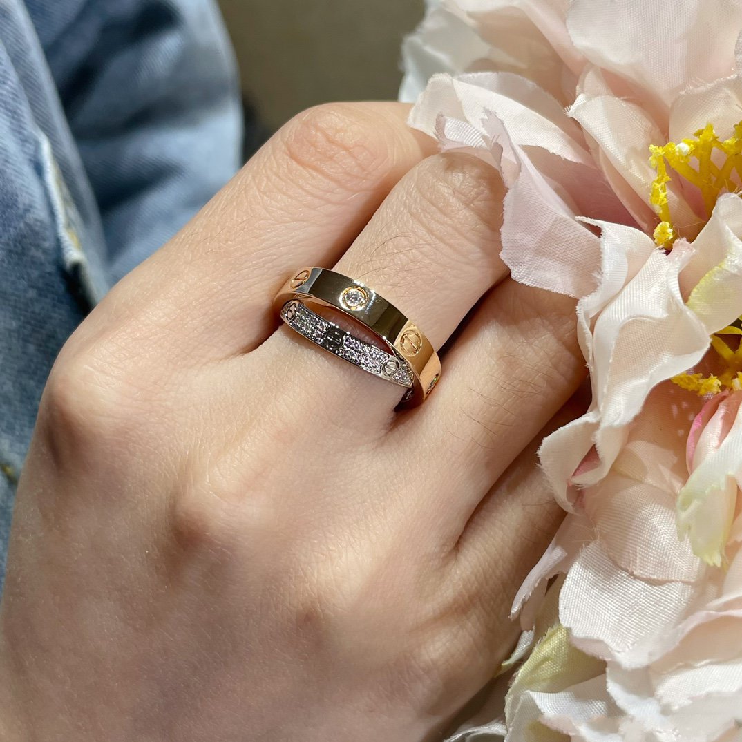 [Clover Jewelry]LOVE PINK GOLD SILVER DIAMOND DOUBLE RING