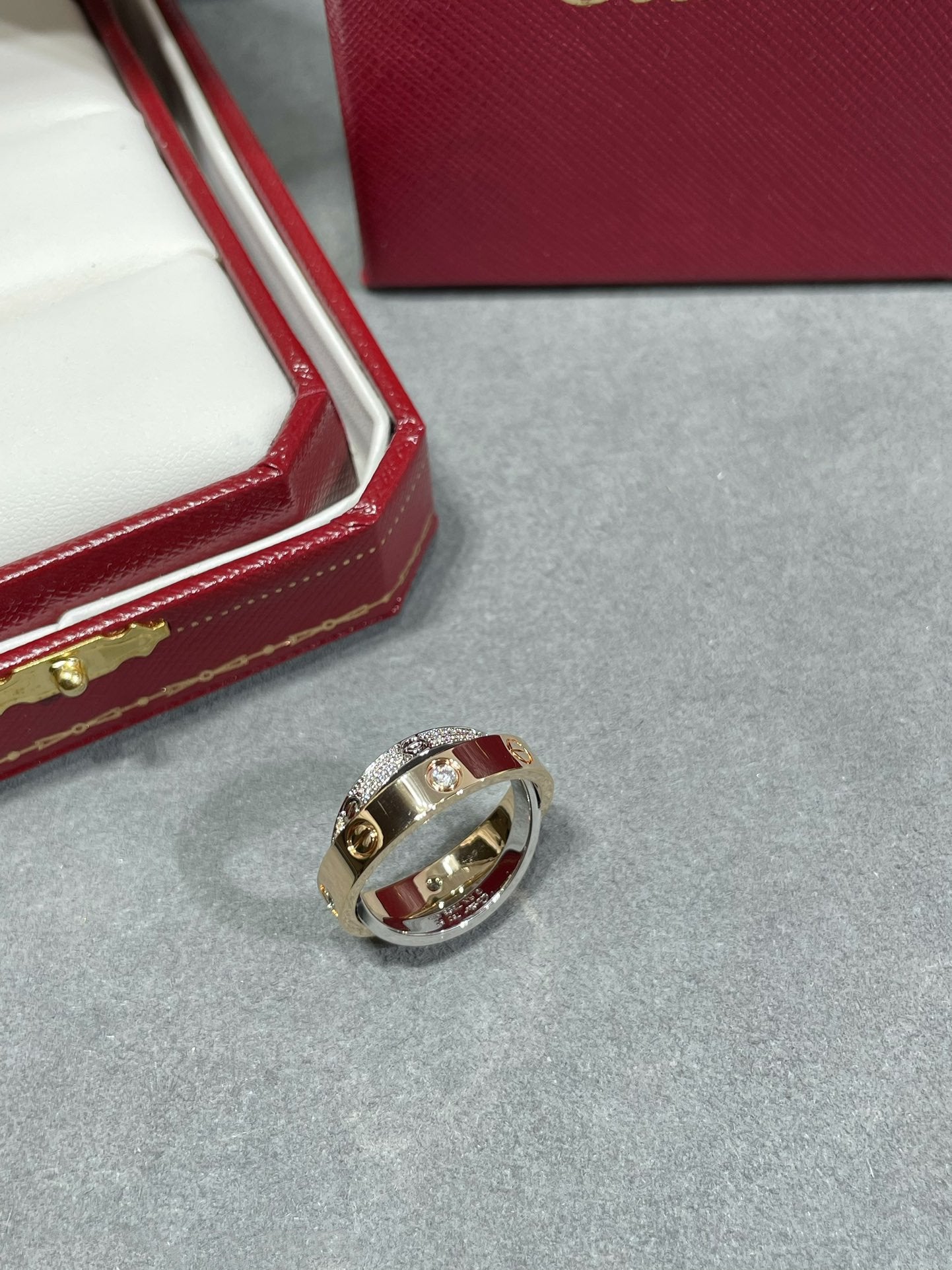 [Clover Jewelry]LOVE PINK GOLD SILVER DIAMOND DOUBLE RING